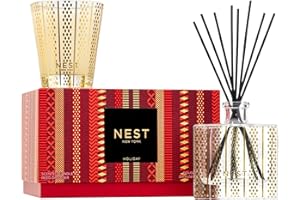 NEST New York Scented Classic Christmas Candle (8.1 oz) & Diffuser (5.9 fl oz) Set, Holiday - Reusable Glass Vessel - Vegan, Cruelty Free