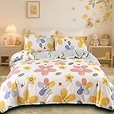 MAG 3pcs Floral Bedding Duvet Cover Set Queen,Boho Duvet Cover Colorful,Flower Duvet Cover Set for Toddler,Kids,Girls, Super Cute Microfiber (no Comforter) (Yellow, Queen)