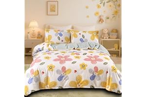 MAG 3pcs Floral Bedding Duvet Cover Set Full,Boho Duvet Cover Colorful,Flower Duvet Cover Set for Toddler, Kids, Girls, Super Cute Microfiber (no Comforter) (Yellow, Full)