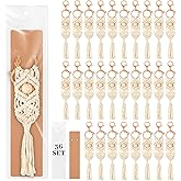 36 Set Boho Macrame Keychain Bulk Mini Bag Macrame Charms Handcrafted with Aesthetic Tassel and Kraft Tags for Car Key Purse Wallet Birthday Wedding Party Favors Gift