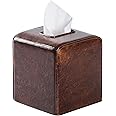 Rustic Leather Tissue Box Cover Square for Home Decor,Resin Heavy Tissue Box Holder for Bathroom Countertop,Tabletop,Bedside Table,Office (Retro Brown)