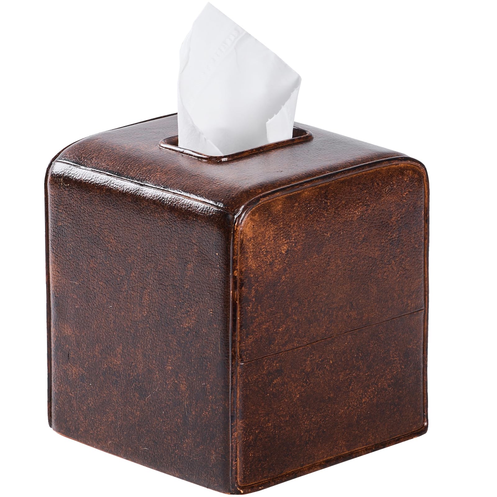 Rustic Leather Tissue Box Cover Square for Home Decor,Resin Heavy Tissue Box Holder for Bathroom Countertop,Tabletop,Bedside Table,Office (Retro Brown)