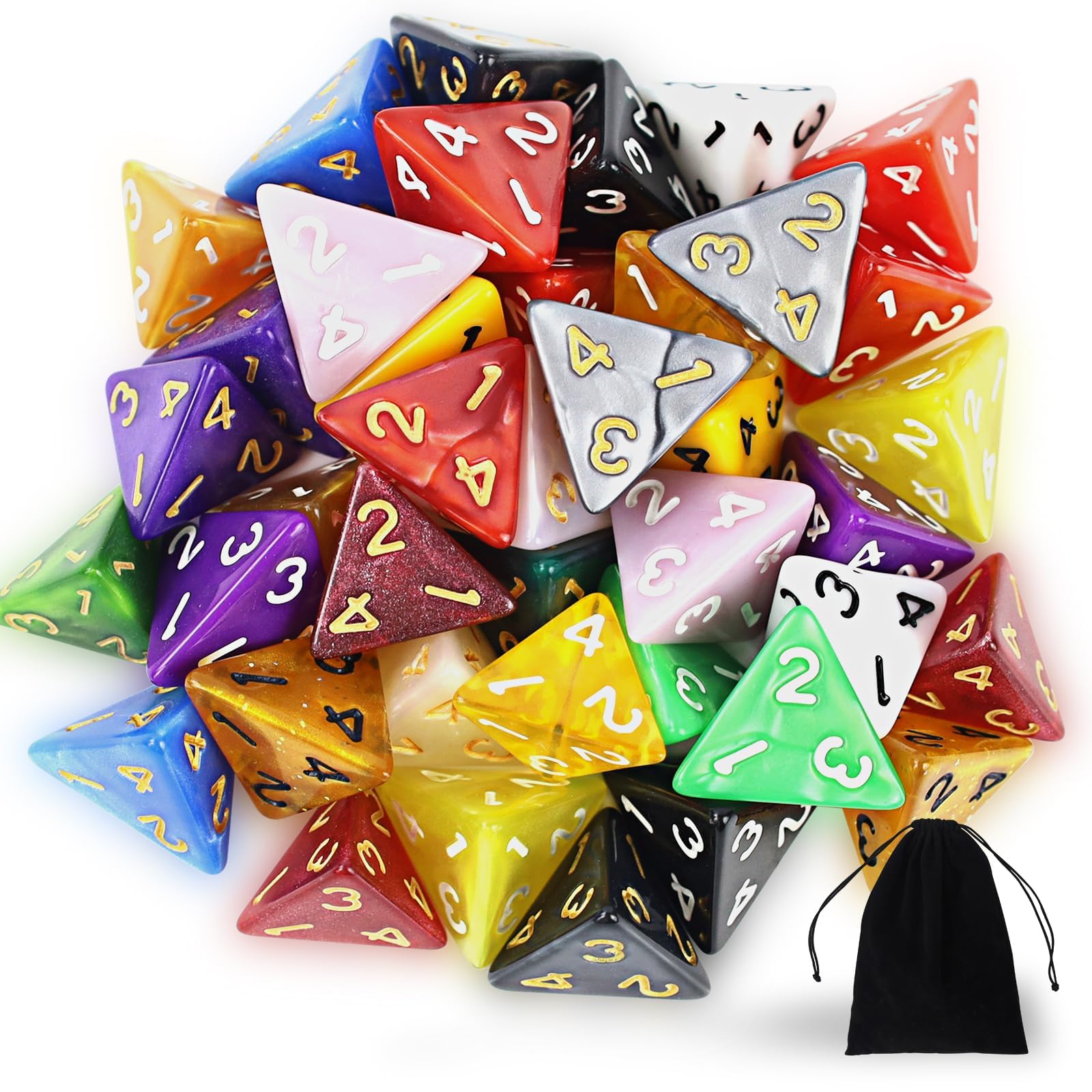 Polyhedral Dice Set, 40 Pieces Polyhedral Dice Set with Black Bag, 4-Sided Colourful Dice, D4 Game Dice for Dungeons and Dragons Pathfinder DND RPG MTG (D4)