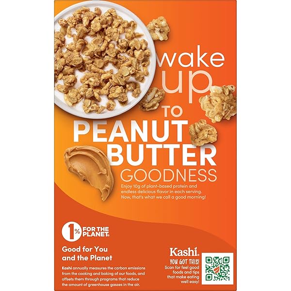 KASHI GO COLD BREAKFAST CEREAL, VEGAN PROTEIN, FIBER CEREAL, PEANUT BUTTER CRUNCH, 13.2OZ BOX (1 BOX)