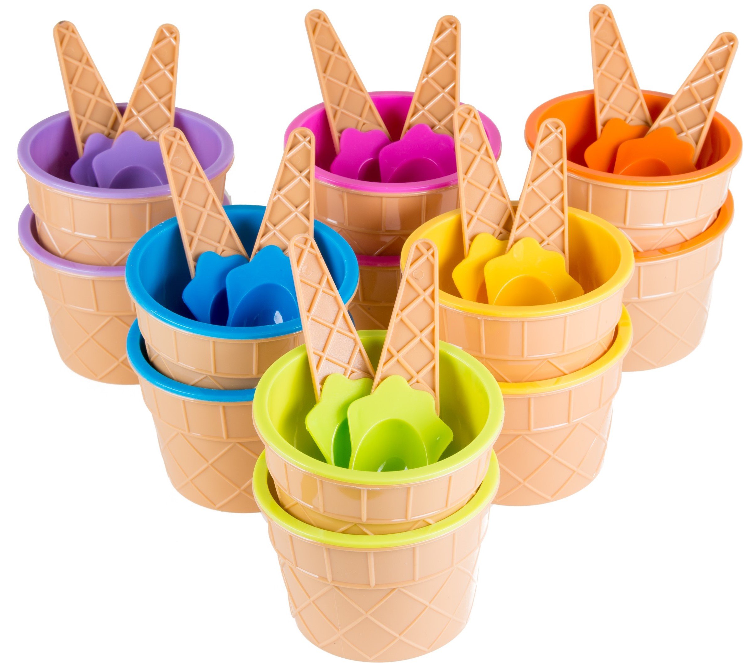 Ice Cream Cups with Spoons / Large Plastic Dish with Spoon / Dessert Sundae Frozen Yogurt Bowls