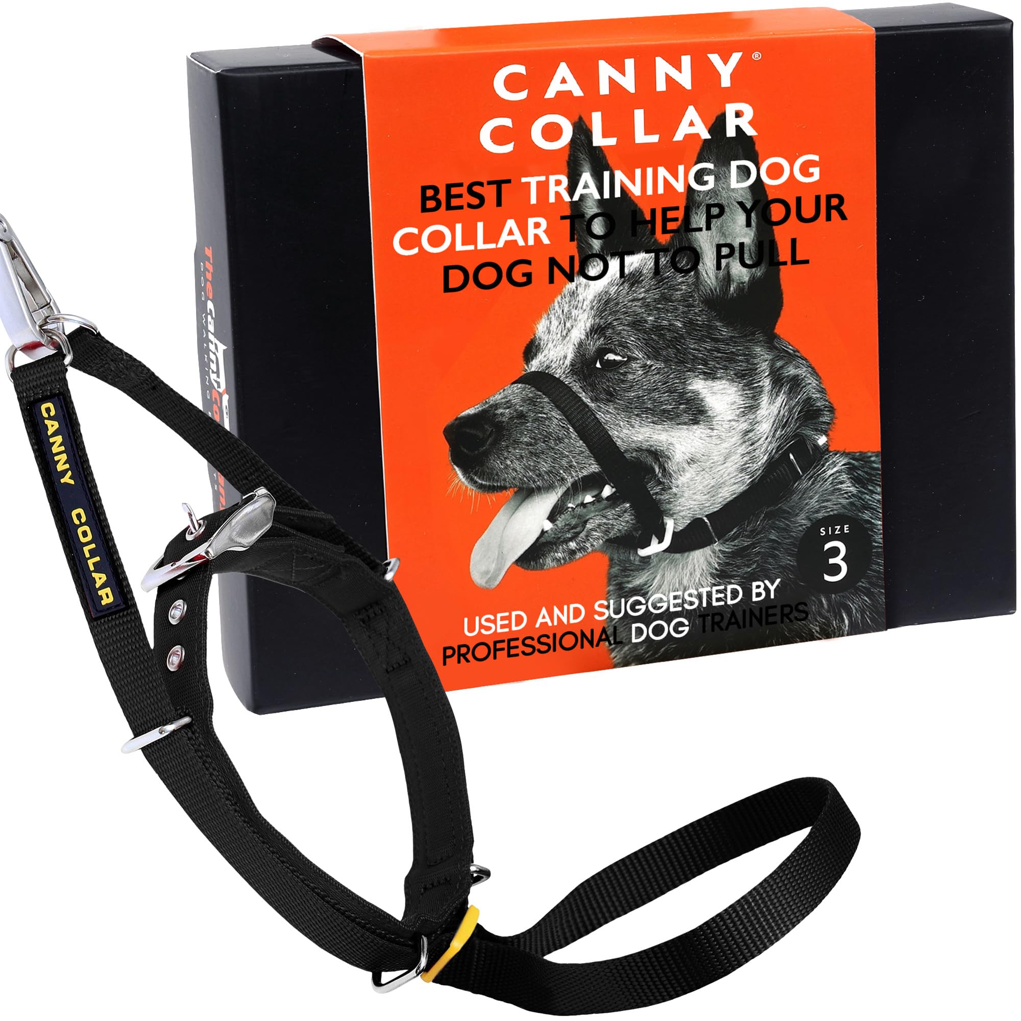 Canny Collar No-Pull Dog Headcollar | Train Your Dog To Stop Pulling & Walk On a Regular Collar & Loose Lead | Kind, Safe, Comfortable Training Aid | Black – Size 3