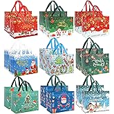 Amicably Large Christmas Gift Bags 18 PCS,Large Reusable With Handles, Multifunctional Non-Woven for Gifts Wrapping, Shopping, Xmas, Party Favors - 12.8'' x 9.8'' x 6.7''
