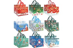 Christmas Gift Bags,18 PCS Large Reusable Christmas Tote Bags with Handles, Christmas Treat Bags, Multifunctional Non-Woven C