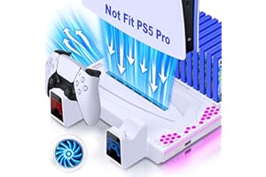AIFASTERFLY Cooling Station for PS5 / PS5 Slim, Vertical Stand with 3-Level Cooling Fan and Dual Controller Charger Station for PlayStation 5, Charging Station with Lighting, Headset Holder