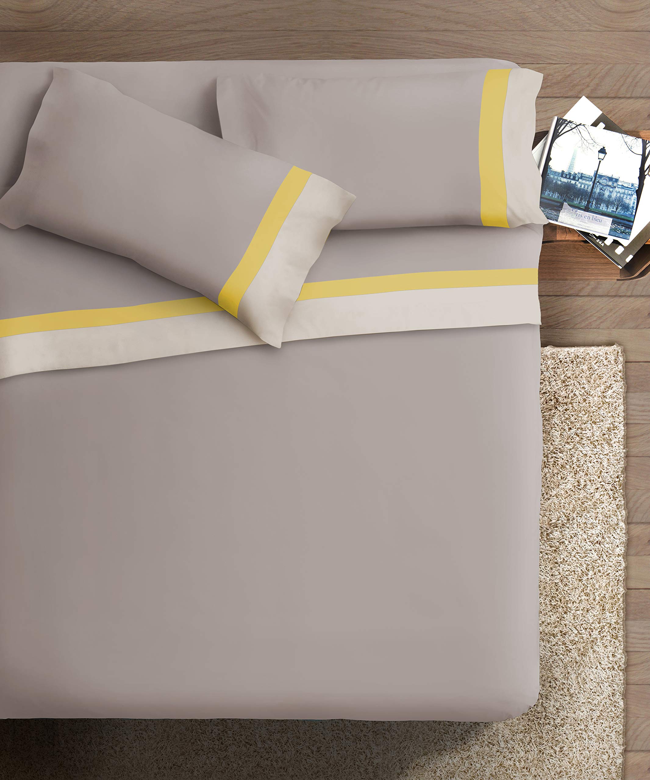 Ipersan Double Bed Sheet Set, 100% Cotton, 1 Flat Sheet 260 x 290 cm + 1 Fitted Sheet 180 x 200 cm + 2 Pillowcases 83 x 52 cm, with Double Satin Frill, Made in Europe