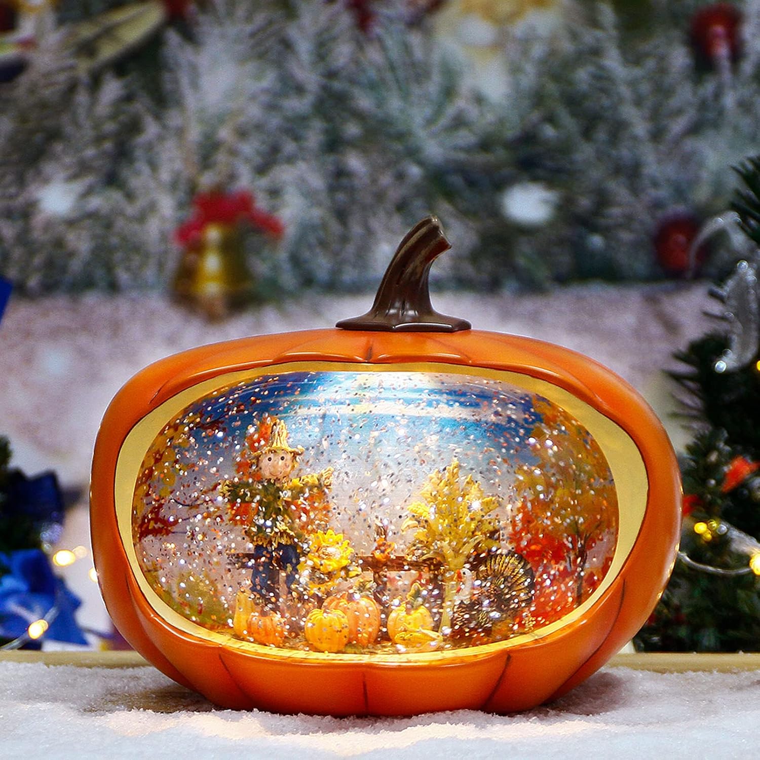 Snow Globes - Thanksgiving Decoration Pumpkin, Christmas Snow Globe with Swirling Glitter, Pumpkin Table Accent for Fall Harvest Christmas/Winter Decorations, Thanksgiving Pumpkin Fall Harvest for Home Decor