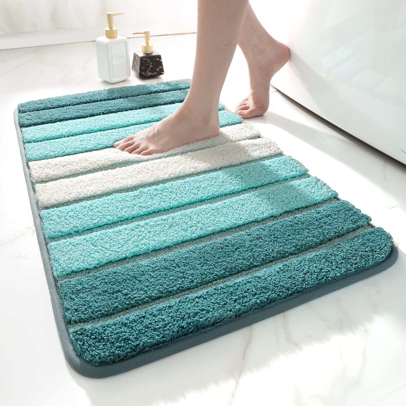 DEXI Bath Mat 50 x 80 cm, Extra Soft Absorbent Microfiber, Non-Slip Washable Rugs for Shower Floor, Bathmat Bathroom Accessories Decor, Turquoise