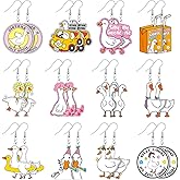 Nosiny 12 Pairs Funny Silly Goose Earrings Cute Weird Goose Acrylic Earring Jewelry Novelty Quirky Lovely Animals Dangle Farm Pet Jewelry Funky Aesthetic Gifts Charm for Women Fun Lovers