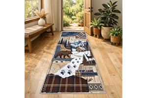 Rustic Cabin Runner Rug for Hallways 2x10ft Bear Deer Rug Runner Vintage Camping Bear Rugs Western Country Cabin Carpet Wildl
