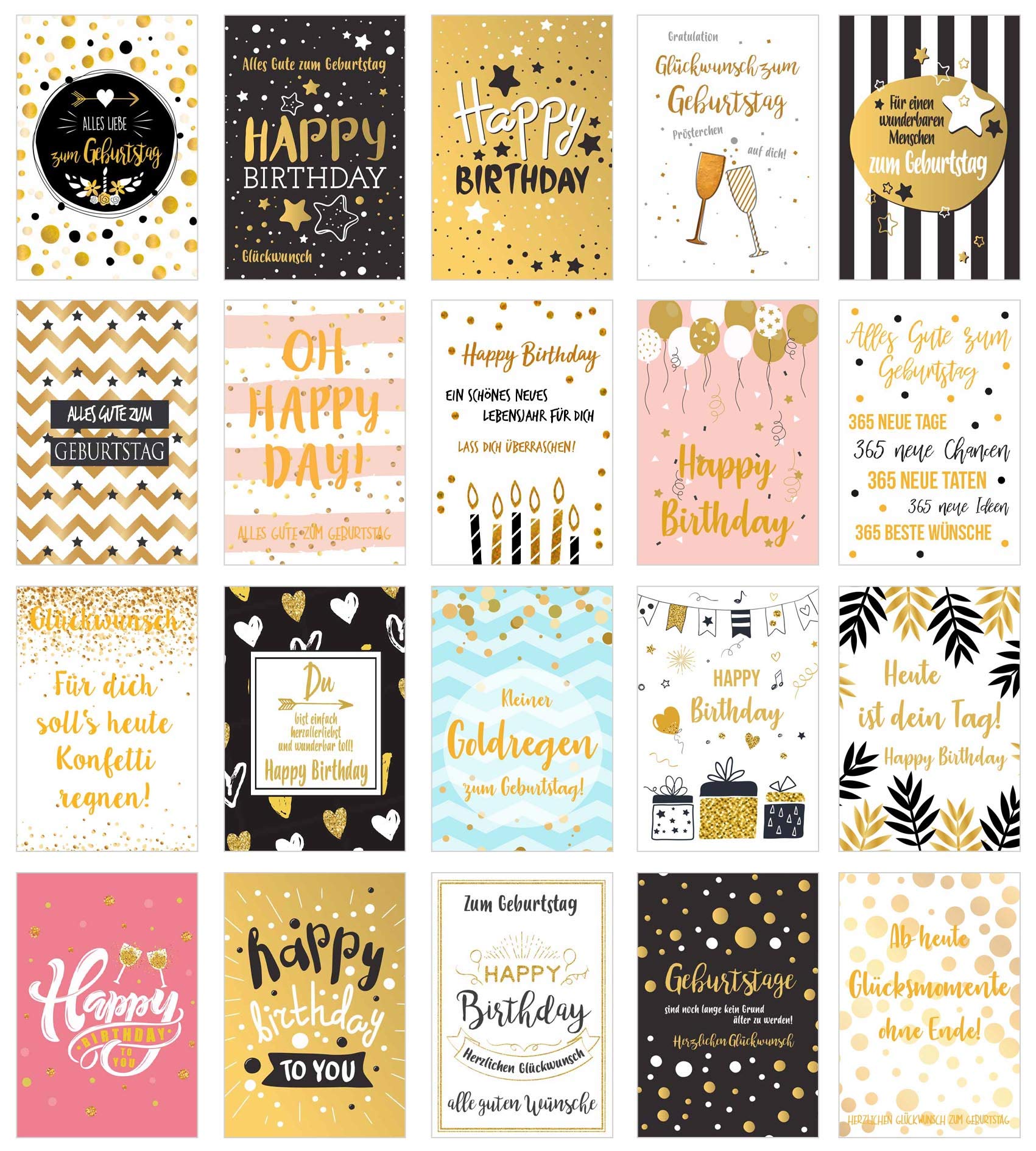 Edition Seidel Set of 20 Premium Birthday Cards with Fine Gold Embossing and Envelope Greeting Card Birthday Card Man Wife Cards Happy Birthday Billet Sayings