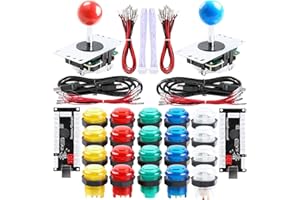 Qenker 2-Player LED Arcade DIY Kit for USB MAME PC Game DIY & Raspberry Pi Retro Controller DIY Including 2X Arcade Joystick, 20x LED Arcade Buttons, 2X Zero Delay USB Encoder (Mixed Color Kit)