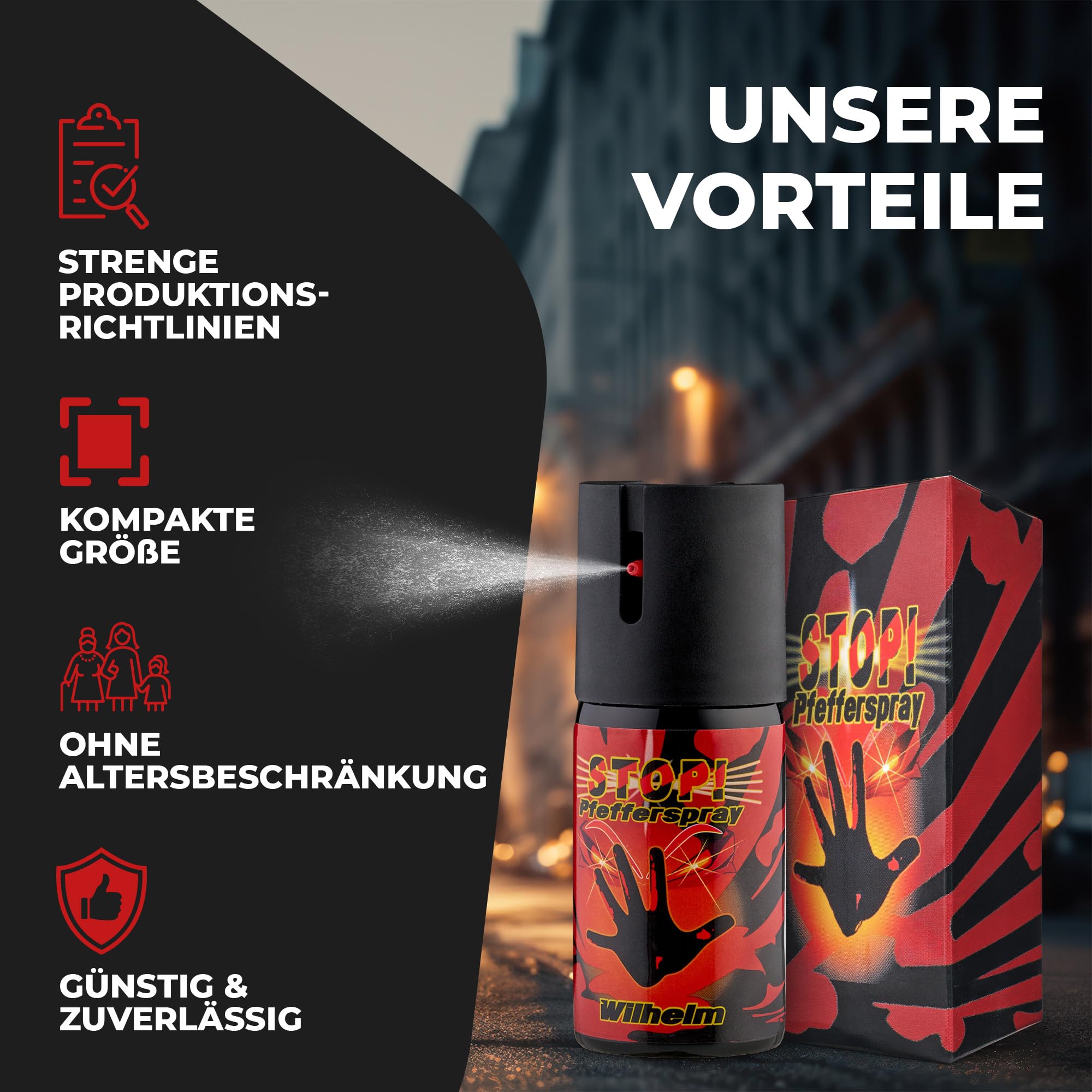 Wilhelm 2 x Pfefferspray 40 ml Tierabwehrspray – hochdosiert (ca. 2 Mio. Scoville) – zur Abwehr von Tieren mit Sicherungskappe und Gürtelclip frei verkäuflich in Deutschland 5