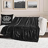 Juicy Couture Embossed Plush 50"x70" Throw Blanket, Embossed Interlocking Hearts Black