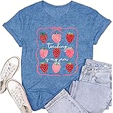 SUWATOIN Teacher Shirts for Women Strawberry Teacher Tshirts Teaching is My Jam Tee Tops Strawberry Lover Shirt