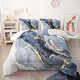 Nttopship Blue Marble Comforter Set Watercolor Marble Bedding Set Full Size,Soft Microfiber Minimalist Wind Marble 1 Comforter with 2 Pillowcases