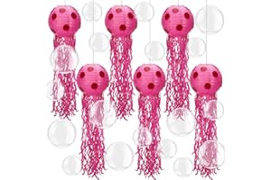 Lunmon 6 Sets Sponge Birthday Party Decoration 8 Inch Jellyfish Hanging Paper Lanterns with 100 Pcs 5 Inch 10 in Clear Balloons Jelly Fish Lantern for Birthday Mermaid Ocean Party Decor (Rose Red)