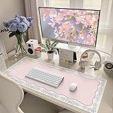 HAOCOO Cute Floral Desk Matt for Desktop, Pink Bow Computer Desk Mat, Non-Slip Waterproof XXL Mouse Pad for Desk, Gaming & Office, Desk Pad Mat for Women Office Aesthetics