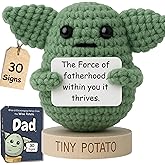 Dad Gifts from Son Daughter - Handmade Baby Yoda Positive Crochet with 30 Funny Signs - Yoda Best Dad Ever Star War Birthday Gift for Husband, Stepdad - Starwars Present Idea for Christmas, Birthday