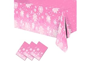 TOKCOUSUN 3 pcs Christmas Winter Snowflake Plastic Frozen Tablecloth Decorations, Pink and White Snowflake Winter Wonderland Disposable Table Cover for Holiday Frozen Birthday Party Decorations,54 x 108 Inch