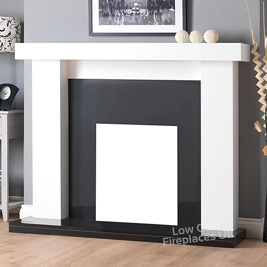 Electric White Surround Black Wall Modern Fire Fireplace Suite Set