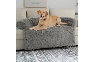 Syalife Shaggy Plush Calming Dog Couch Bed Pet Protector, Fluffy Waterproof Lining and Nonskid Bottom, Dog Mat for Furniture Protector with Washable Cover(XX-Large, Light Grey)