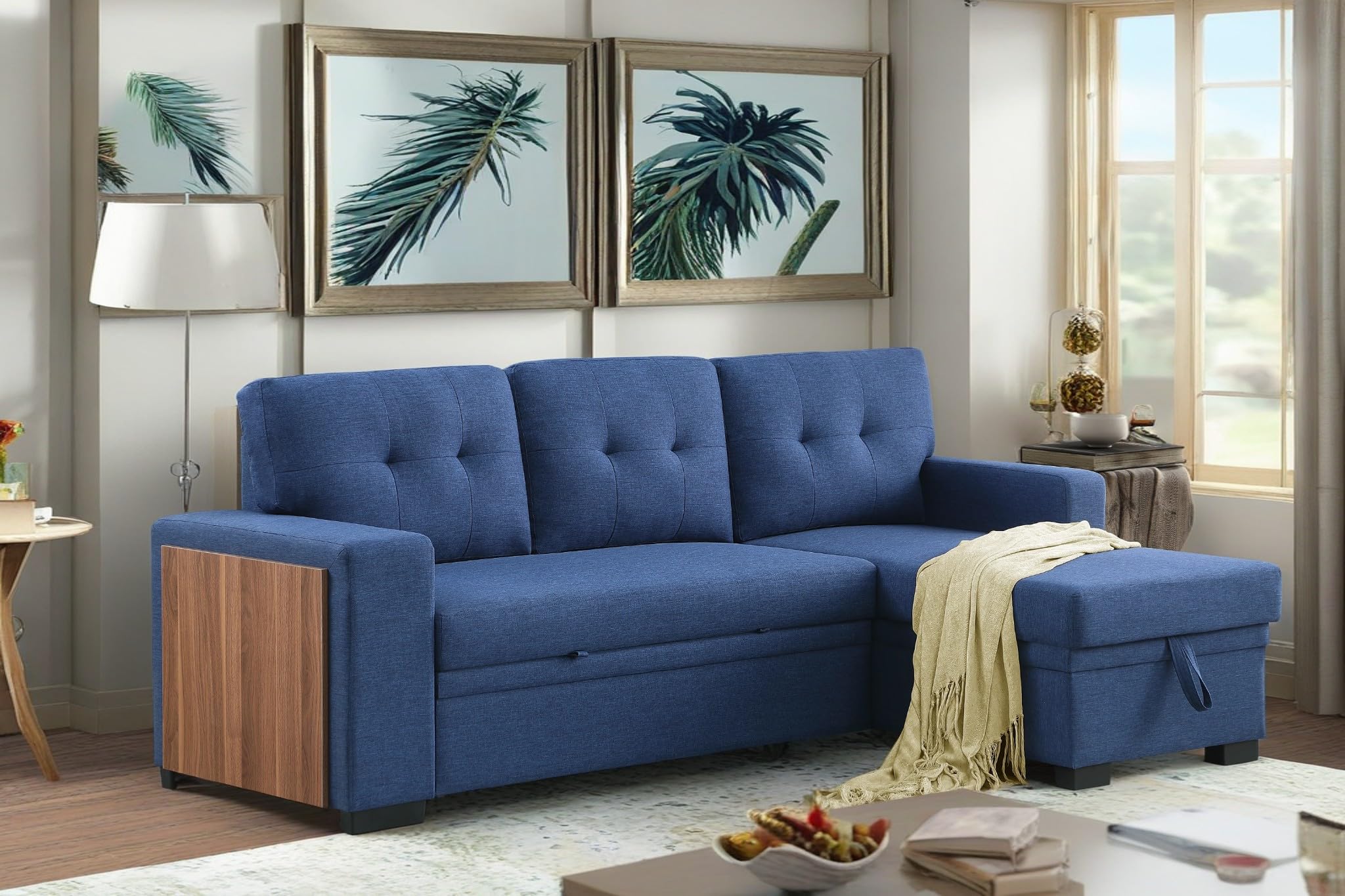 RITSU 92 inch Convertible Sleeper L-Shaped Sectional Sofa with Storage ...