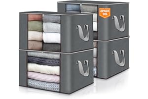 kissleaf 60L Large Storage Bags，4 Pack Clothes Storage Bags，Clothes Foldable Storage Bins with Durable Handle，Closet Organizers Storage Clothing, Blanket, Comforters,Bedding, Gray (60L, 4 Pack)