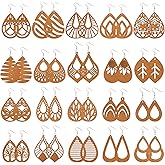MTLEE 20 Pairs African Wooden Dangle Earrings Lightweight Ethnic Style Drop Earrings Geometric Wooden Earrings for Women