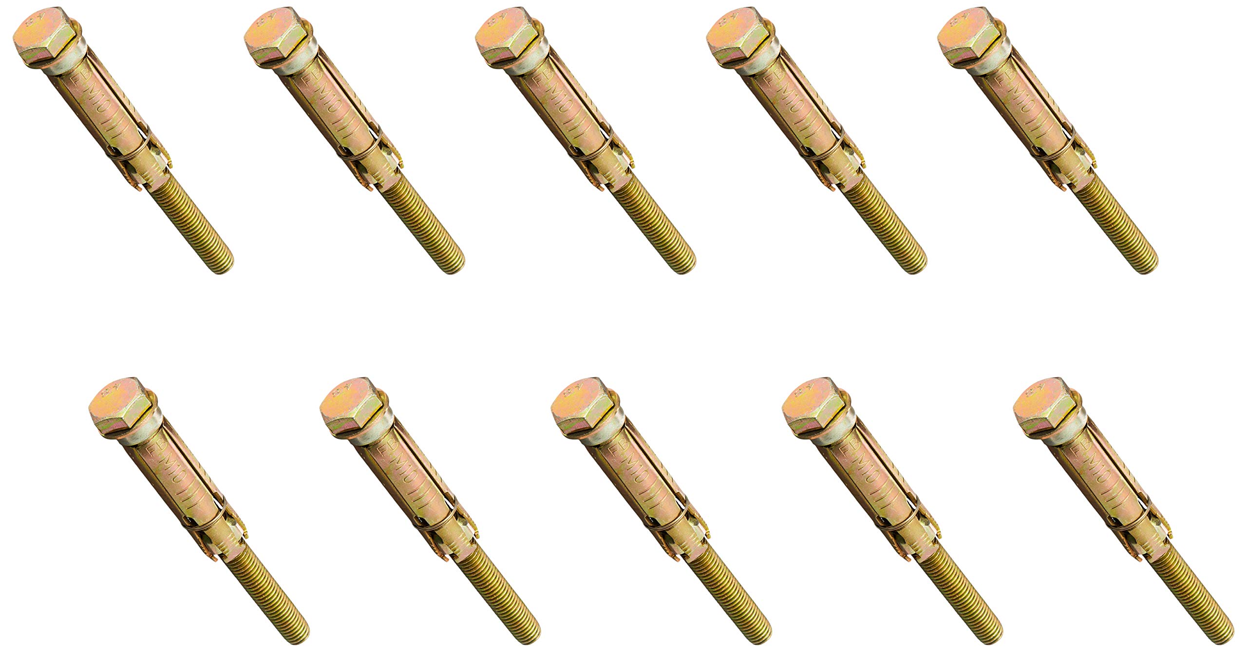 Duratool LB1050 M10 x 50mm x 65mm Masonry Anchor Loose Bolts, 10 Pack