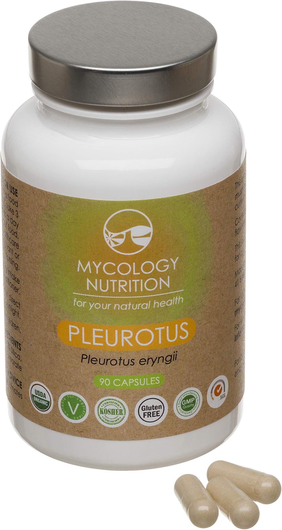 Pleurotus Mushroom Nutrition Capsules | Mycology Nutrition | Oyster Mushroom | 100% Organic & Pure | Wholefood Product for Digestibility | Gluten-Free, Vegan & GMP Certified | 90 Capsules