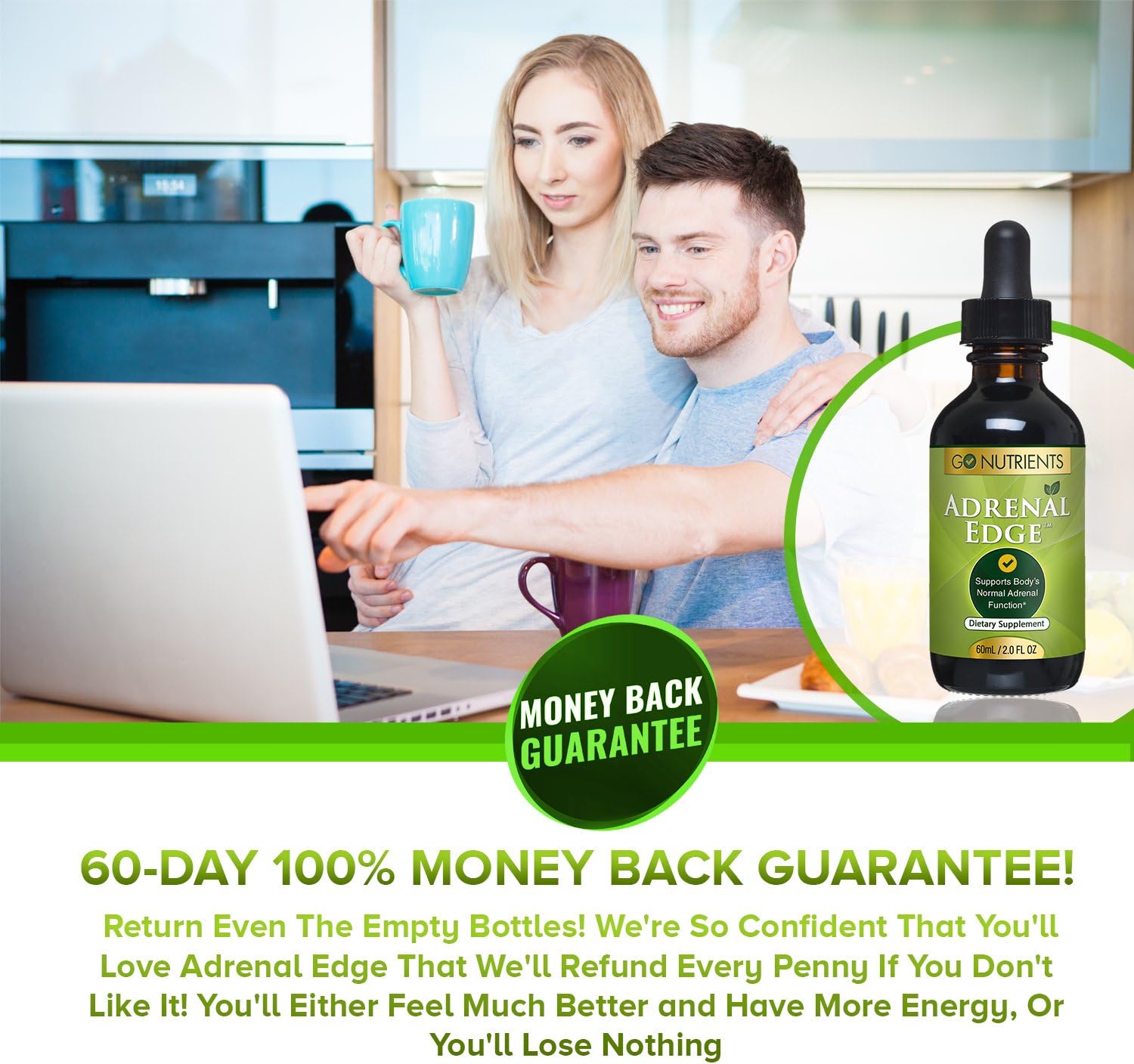 Adrenal Edge - Adrenal Fatigue Supplement & Cortisol Manager - Support Formula Contains Adaptogen Herbs to Help Manage Stress, Increase Energy, and Maintain Healthy Weight - 2 oz: Health & Personal Care