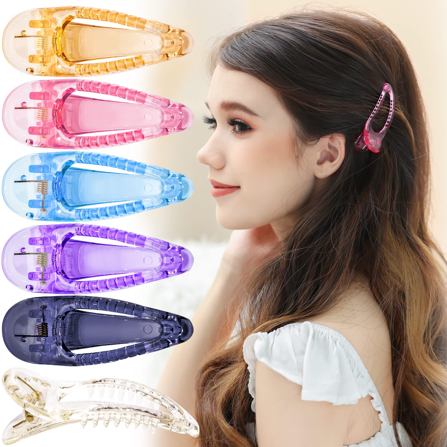 RC ROCHE 6 Pcs Small Flat Flip Hair Claw Clips for Women Alligator Duckbill Thick Hair Styling Barrette Strong Side Slide Jaw Plastic No Slip, Small Transparent Multicolor