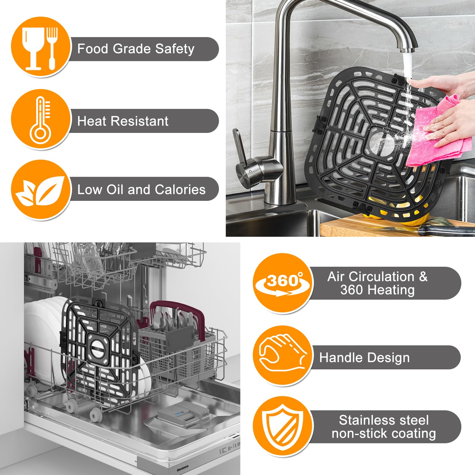 Air fryer Replacement Parts for Instant Pot Vortex Plus 6 in 1 4 Quart Air Fryer Oven, 7.5''×7.5'' Square Food Grade Air Fryer Grill Pan Grill Plate Crisper Plate Accessories Tray Rack