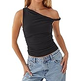 Ythomm Women One Shoulder Ruched Crop Tank Tops Casual Off The Shoulder Twist Strap Summer Tanks Tops Going Out Crop Shirts