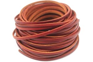 Glory Qin 10 Yards Genuine Cow Hide Flat Leather Strip,Genuine Leather Cord Real Leather Craft for Jewelry Making LeatherRush (Distressed Brown, 3x2 mm)