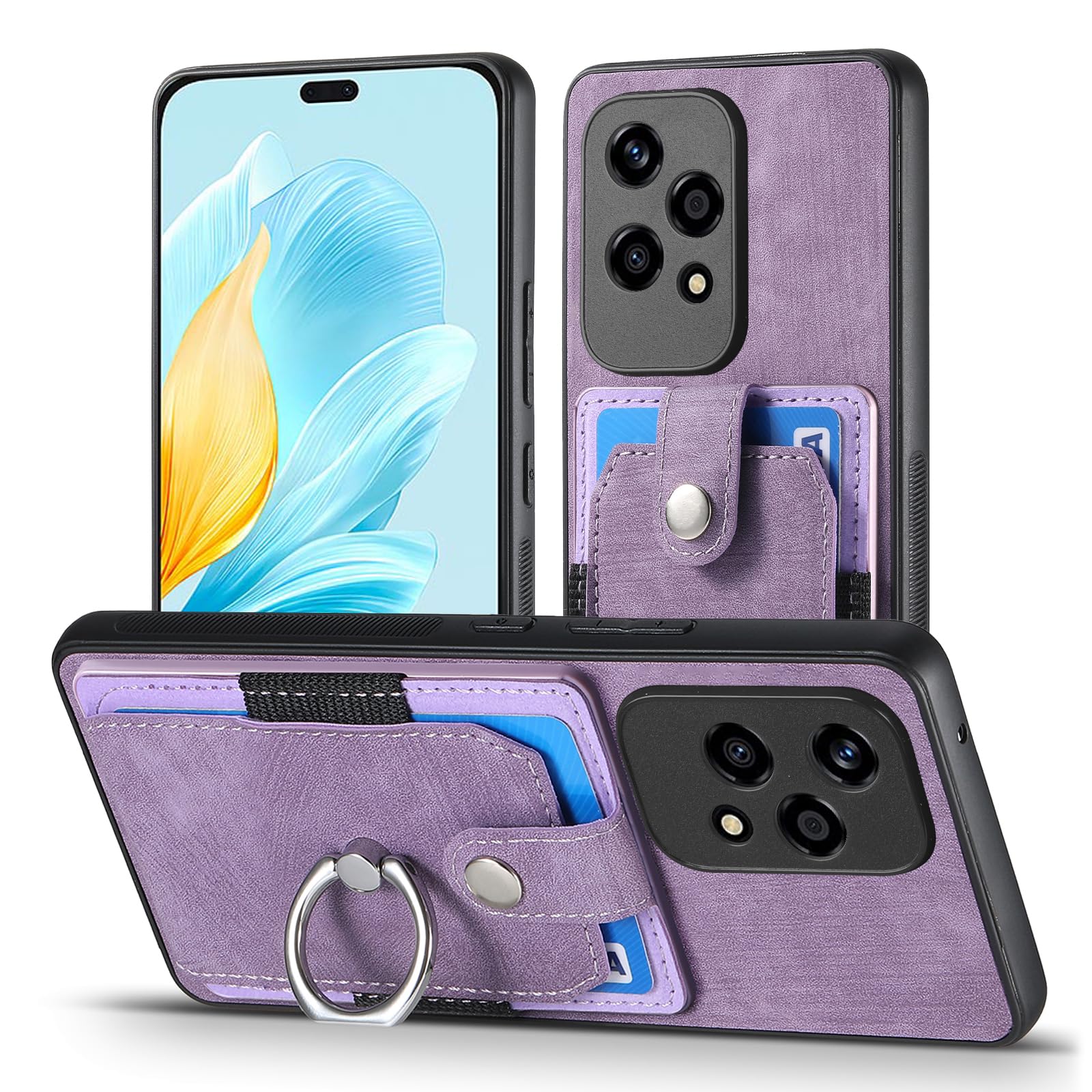 MOJIA Case for Honor 200 Lite 5G, Ultra Thin Card bag Case, TPU Bumper Phone Cover, Card Holder Multifunctional Shell with Bracket Ring. Purple — image 1