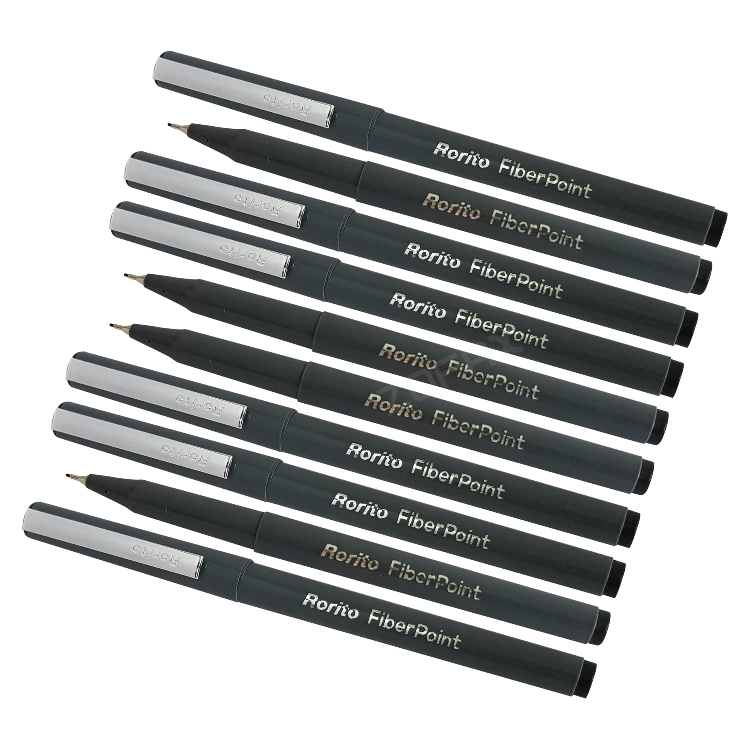 FibrePoint Fineliner Pens, BLACK, Extra Fine Tip (0.5mm), Pack of 10, Ideal for drawing colouring sketching doodling writing, iZOFAX