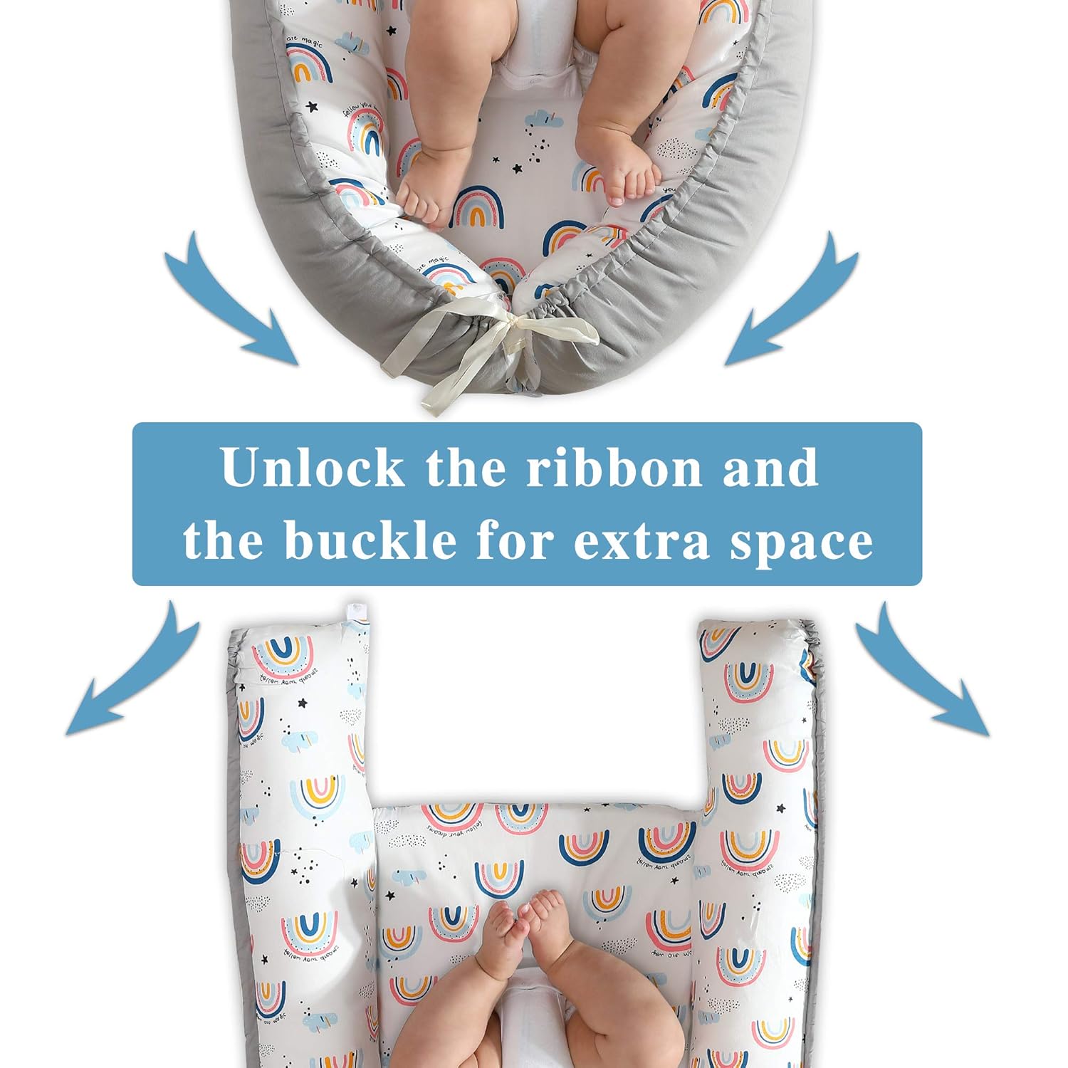 XMWEALTHY Baby Nest Pillow Soft Infant Lounger Pillow Newborn Portable Bed Co Sleeper for Baby Girls Crib & Bassinet Mattress, Rainbows: Baby