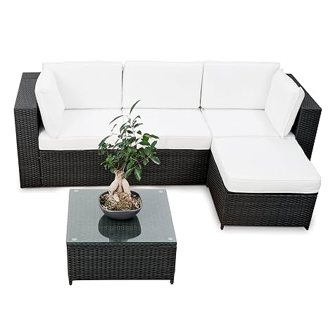 XINRO® Lounge Set Polyrattan erweiterbar - Balkon Rattan Lounge Ecke - schwarz - Garnitur Sitzgruppe Gartenmöbel Lounge Möbel