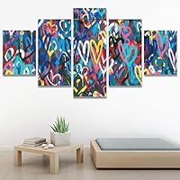 SIGNWIN 5 Panel Canvas Wall Art Modern Art Abstract Closeup Geometric Lights Mixed Media Modern Multicolor for Home Decorations Ready to Hang - 60