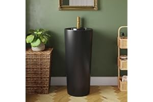 DEER VALLEY DeerValley 15" X 15" Circular Basin Pedestal Sink, Matte Black Ceramic Pedestal Bathroom Sink with Overflow and Pre-Drilled, Modern Bath Porcelain Pedestal Sink Combo, DV-1P527B