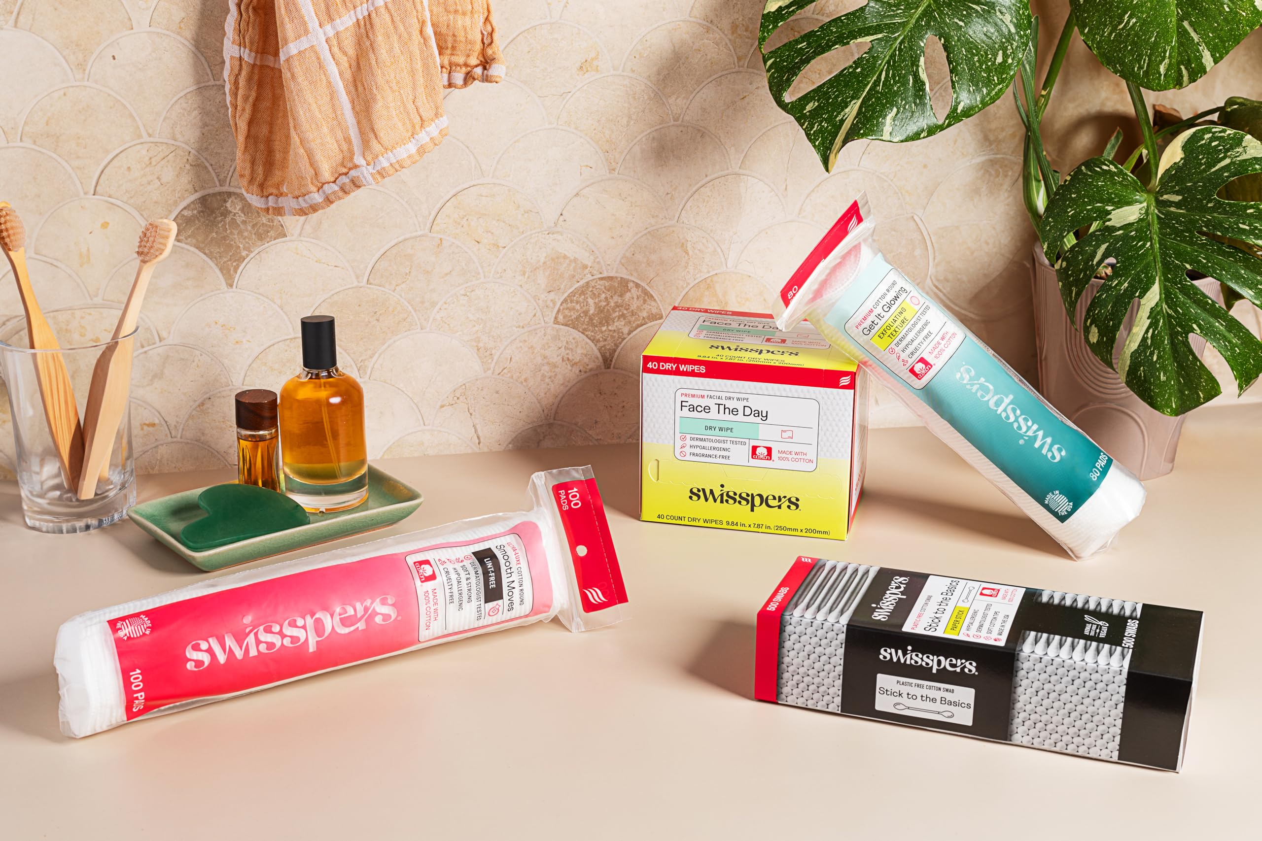 Swisspers Refresh and Reset Facial Cleansing Cotton Pads - 100% Natural Fiber, Ultra-Soft Beauty Essentials for Women & Men - Cruelty-Free, Paraben-Free Skincare Application Squares (50 Count) 3 Pack