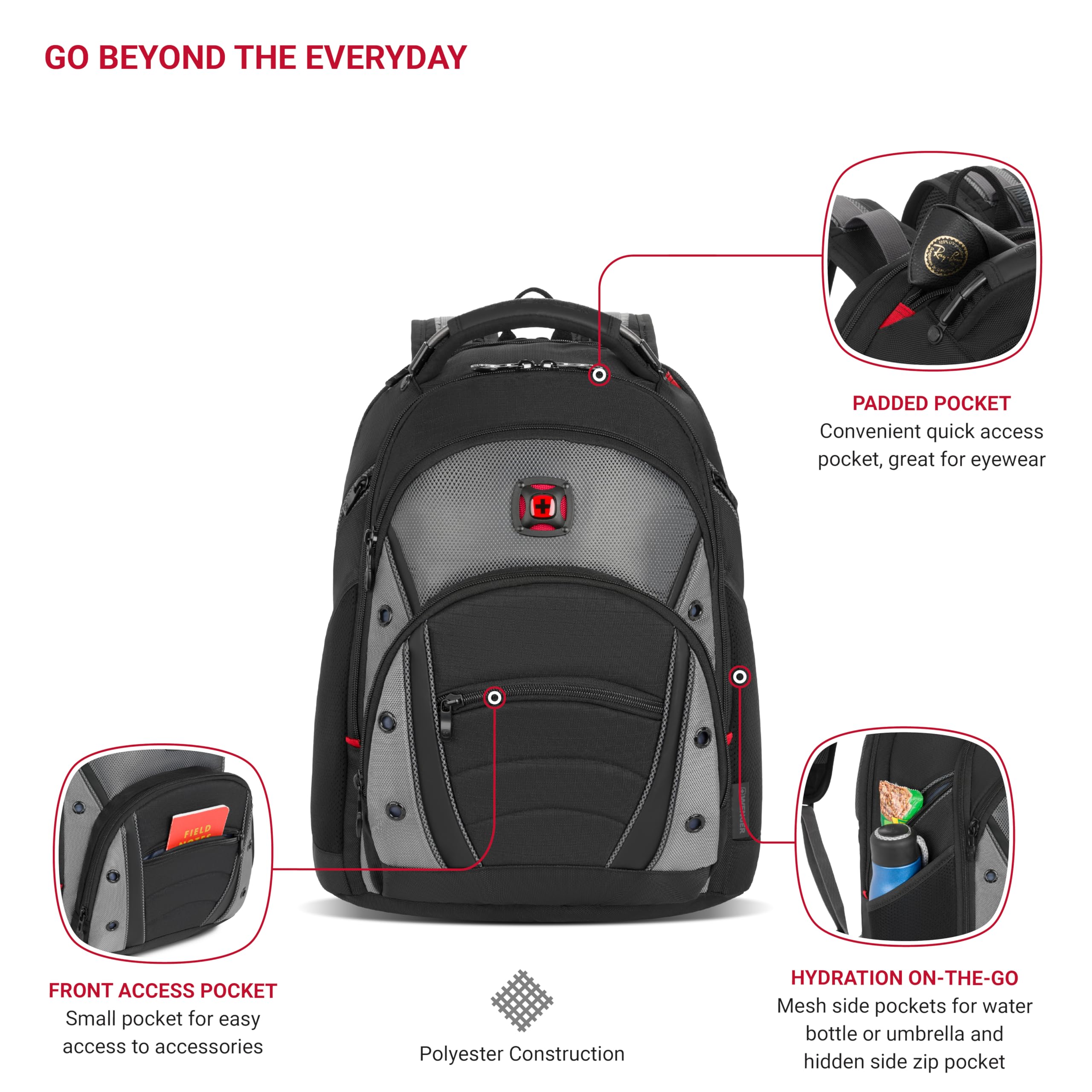 Wenger Synergy Laptop Backpack, Fits 16 Inch Laptop, Men's and Women's Laptop Bag, Black/Grey