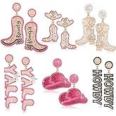 Junkin 6 Pairs Beaded Cowboy Earrings for Women Rhinestone Beads Boot Hat Drop Dangle Earrings Western Earrings