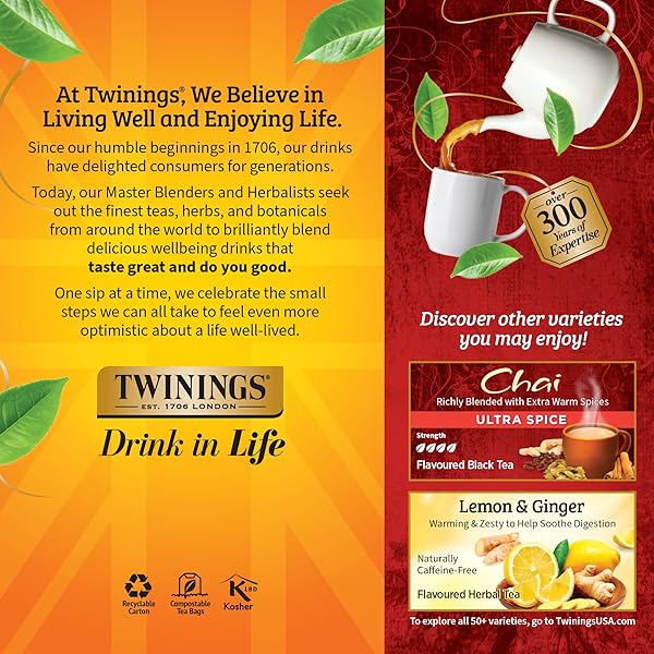 TWININGS OF LONDON CHAI TEA BAGS, 25 COUNT